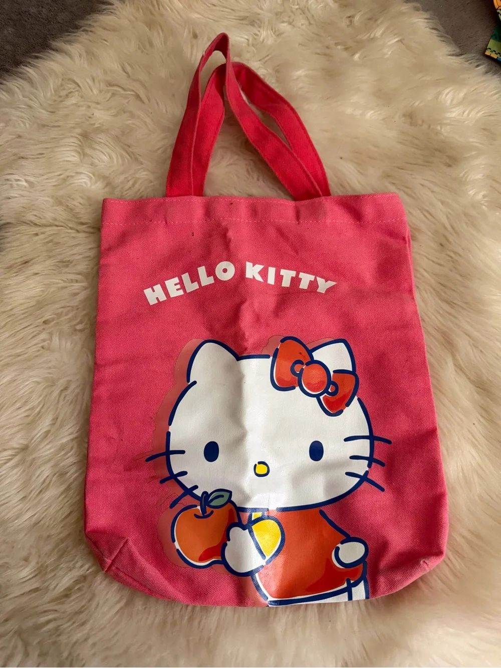 Hello Kitty Pink Canvas Tote with Red Bow & Orange Apple Graphic